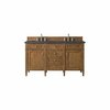 James Martin Vanities Brittany 60in Double Vanity, Saddle Brown w/ 3 CM Charcoal Soapstone Quartz Top 650-V60D-SBR-3CSP